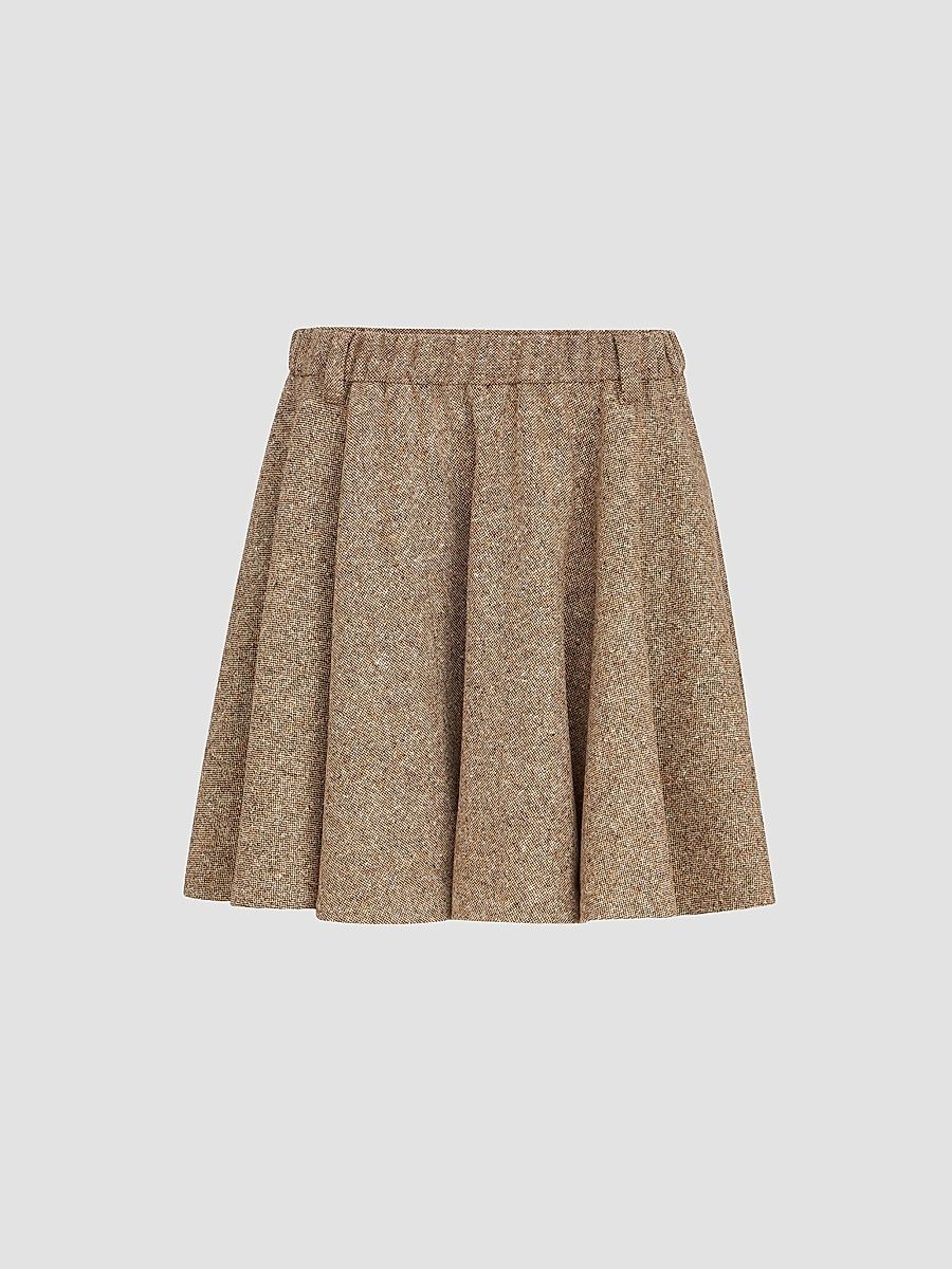 Women's Virgin Wool Donegal Mini Circle Skirt with Monili - Pine Cone Brown - Size 12