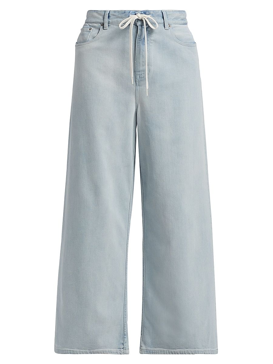 Women's Drawstring Mid-Rise Wide-Leg Jeans - Light Blue - Size 30