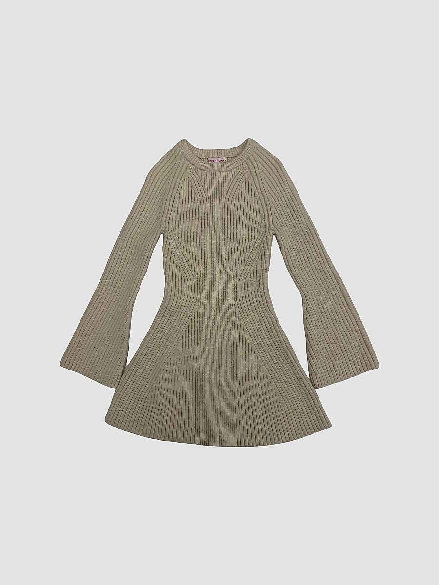 Girl's Rib-Knit Flared-Sleeve Sweater Dress - Tan Suede - Size 14