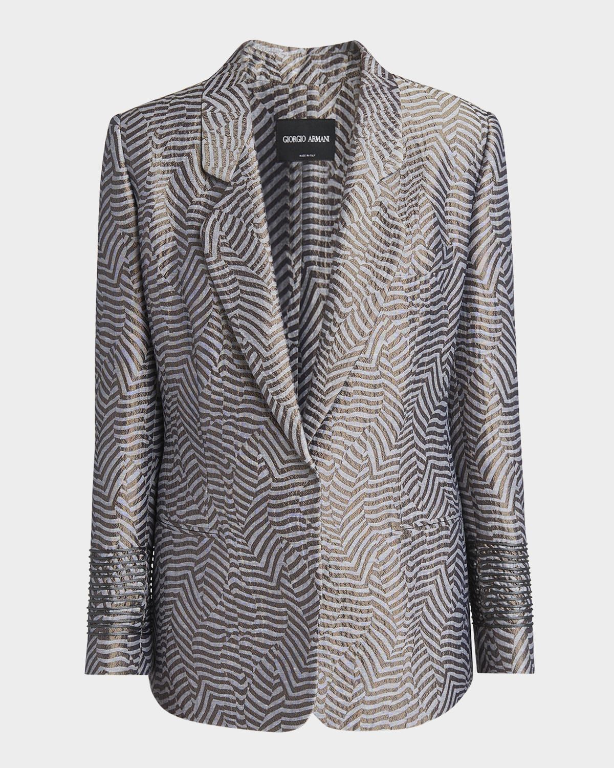 Animalier Silk Jacquard Single-Breasted Blazer Jacket