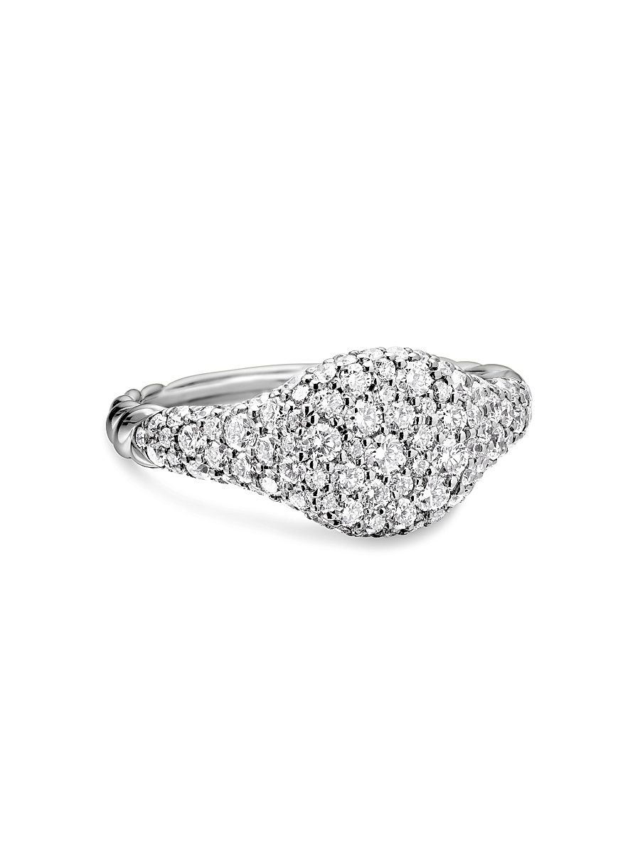 Women's Petite Pavé Pinky Ring in 18K White Gold - Diamond - Size 4