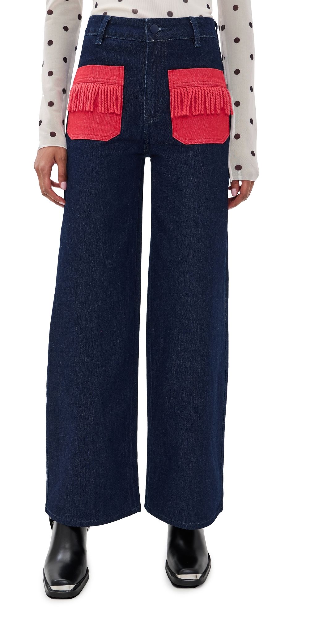 The Tiny Big Sister Bicolor Denim Jeans Denim w/ Red 40