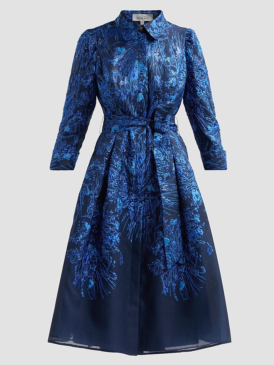 Women's Jacquard Organza Cocktail Shirtdress - Royal Multi - Size 18