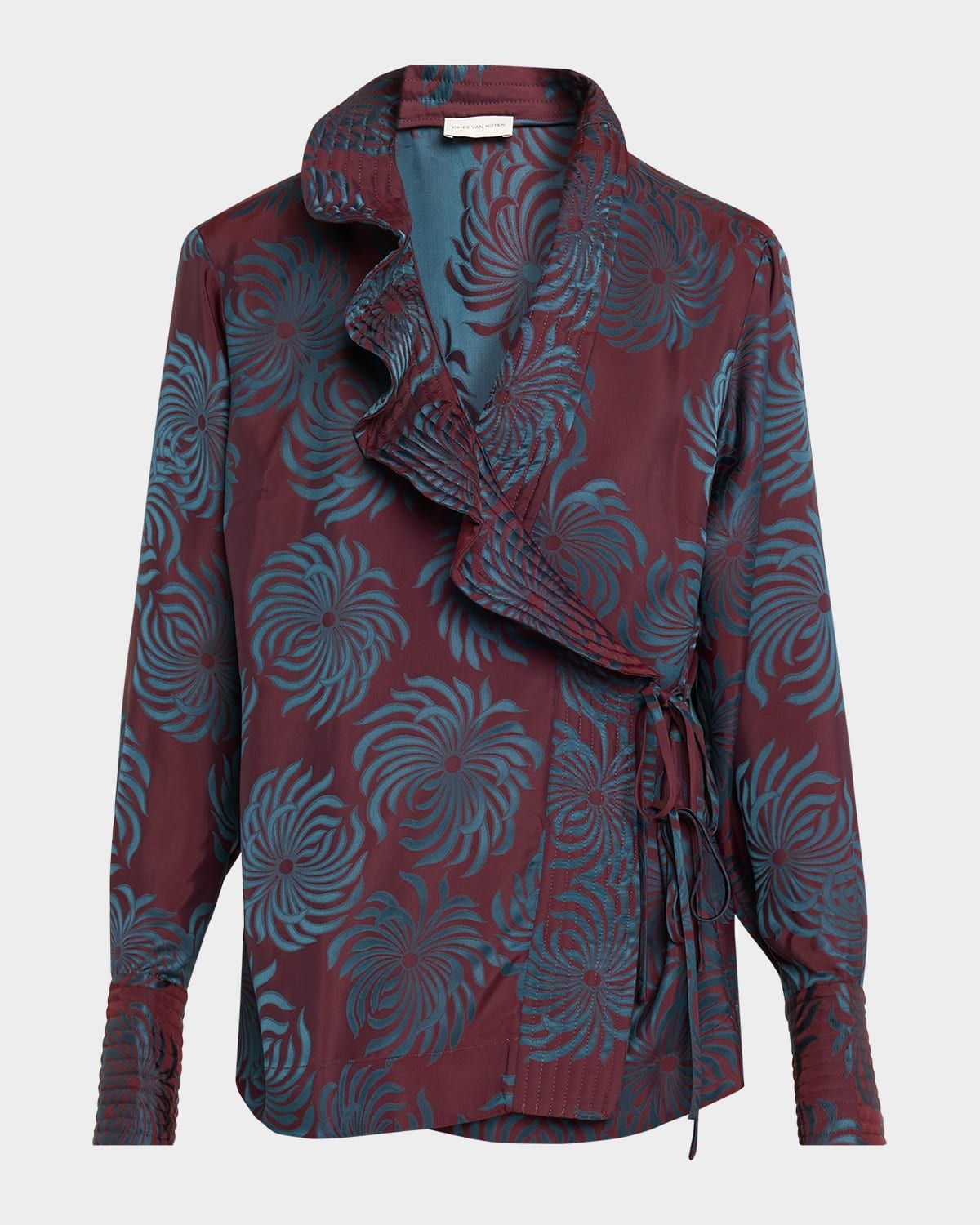 Calberton Printed Ruffle Wrap Blouse
