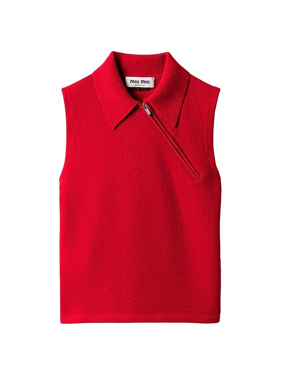 Women's Sleeveless Cashmere Polo Shirt - Red - Size 6