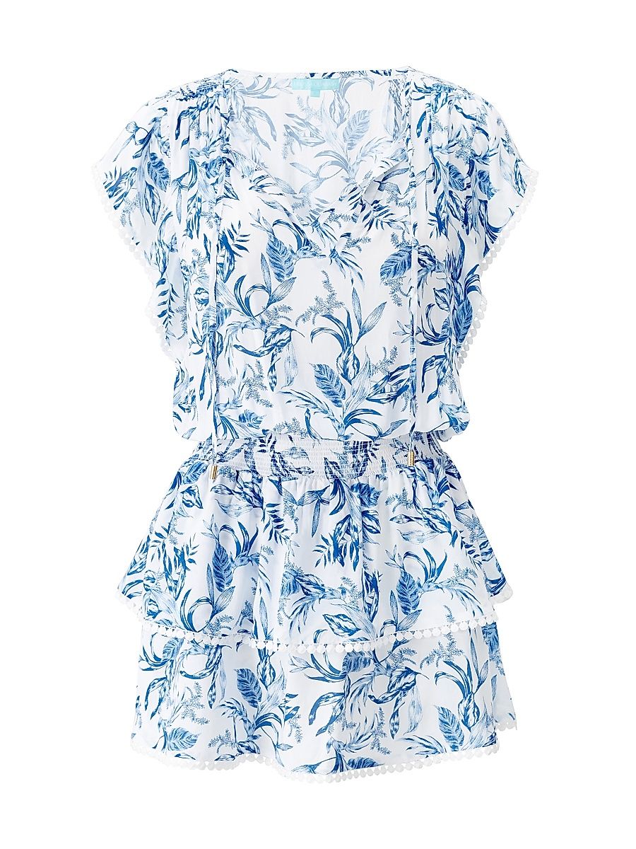 Women's Keri Botanical Tiered Minidress - Blue Leaf - Size Large