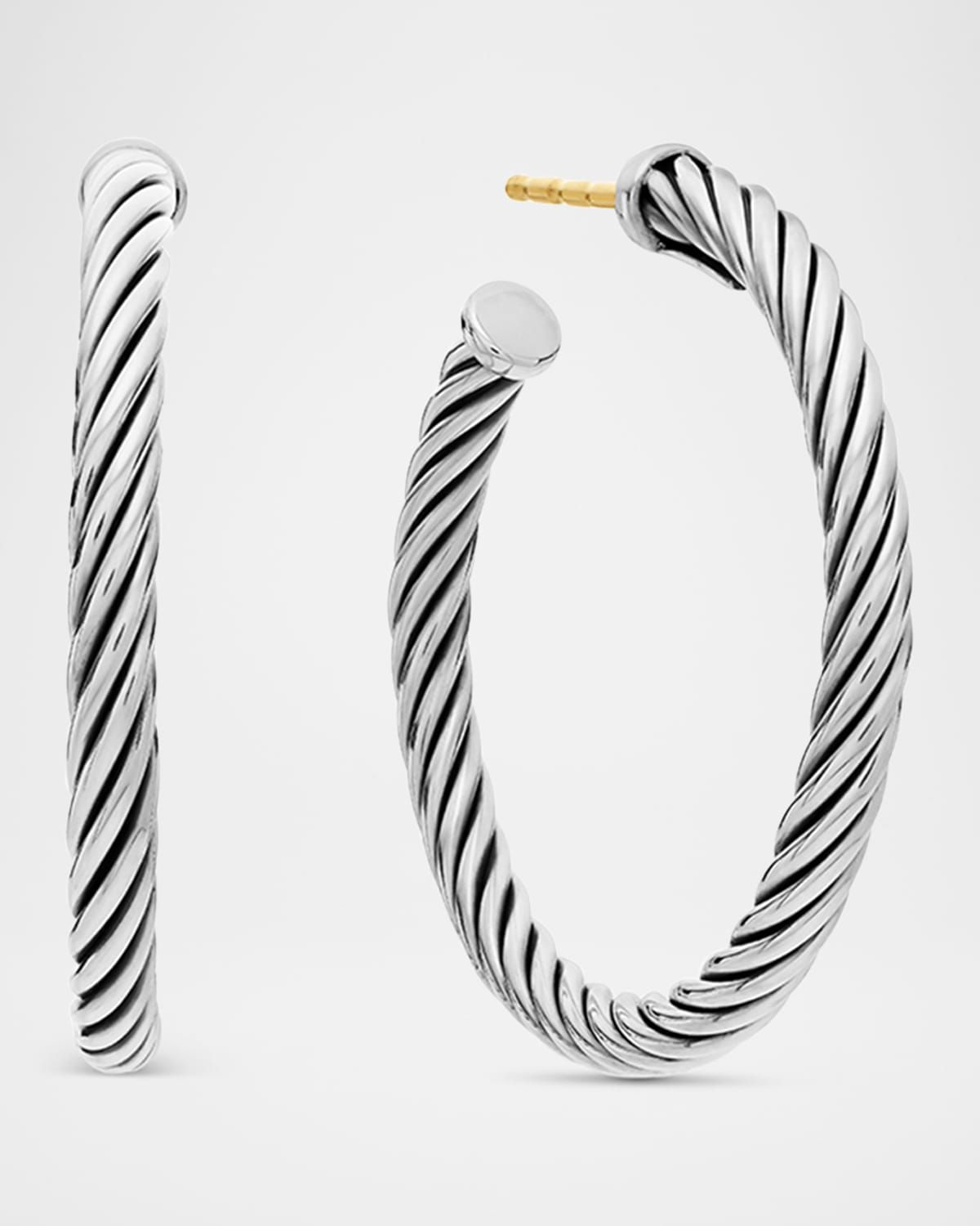 Sculpted Cable Hoop Earrings in Silver, 3mm, 1"L