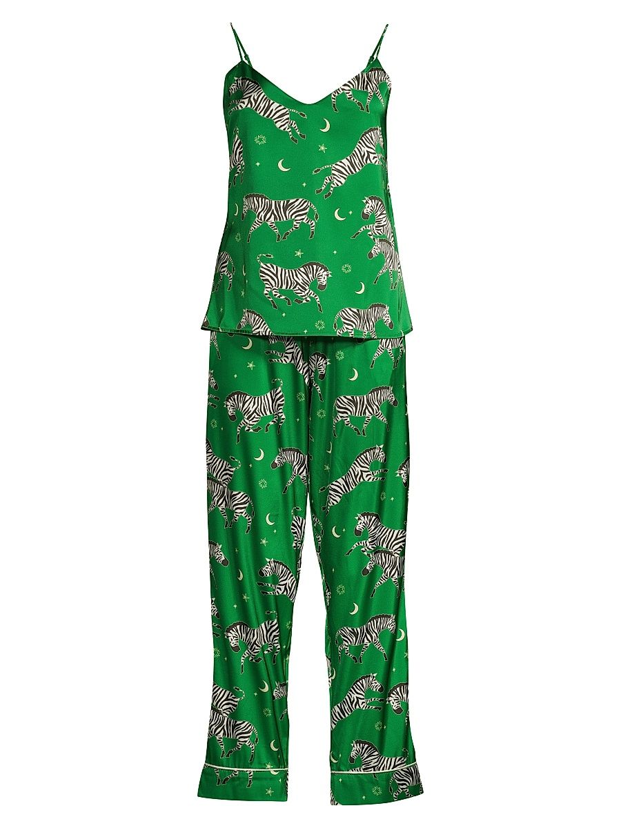 Women's Taavi 2-Piece Zebra-Print Satin Camisole Pajama Set - Kelly Green - Size XS