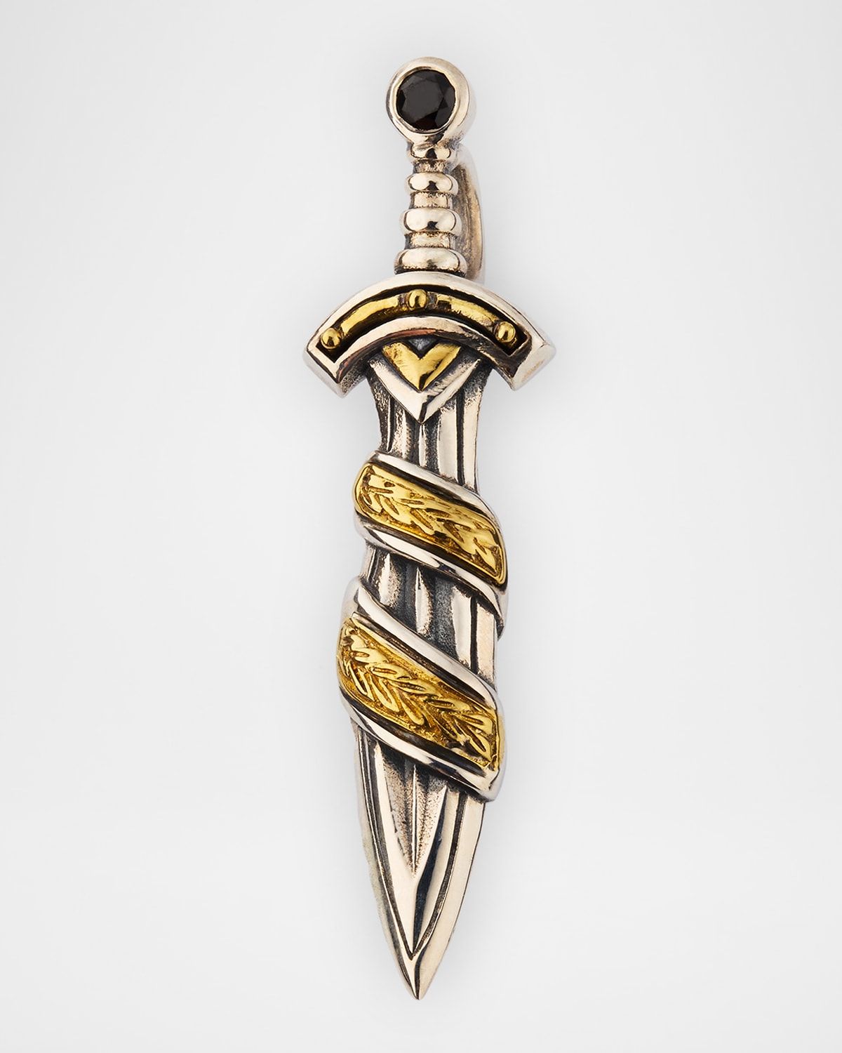 Men & apos;s Sterling Silver and Bronze Sword Pendant with Black Spinel