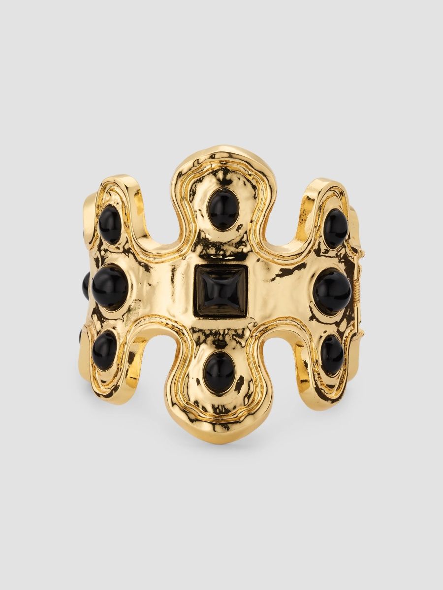 Kenneth Jay Lane Women's Cabochon Column Wavy Cuff Bracelet - Black