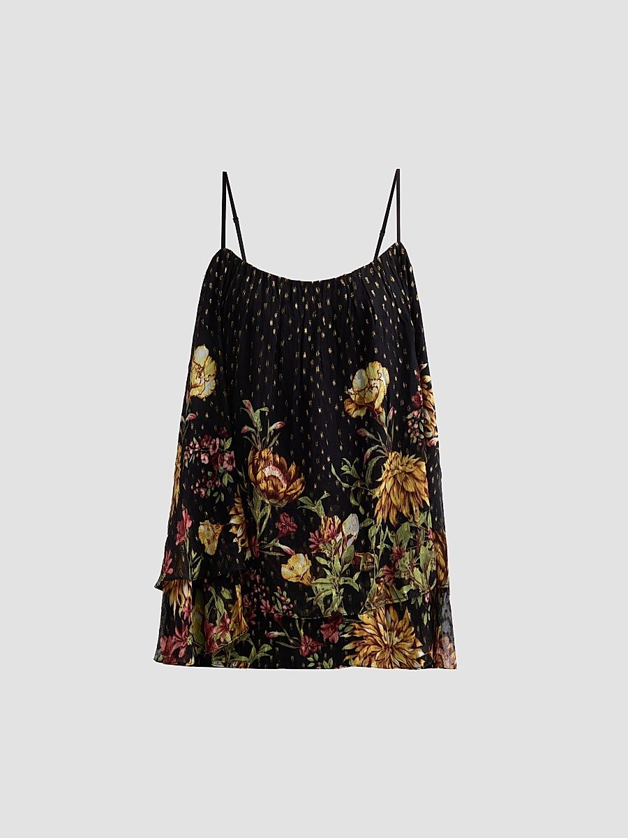 Women's Floral Flared Top - Black - Size Small