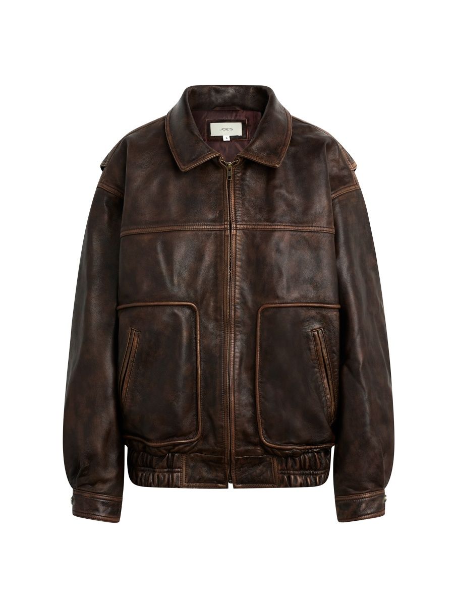 Joe's Jeans Women's Luca Exposed-Seam Leather Jacket - Brown Distressed - Size XS