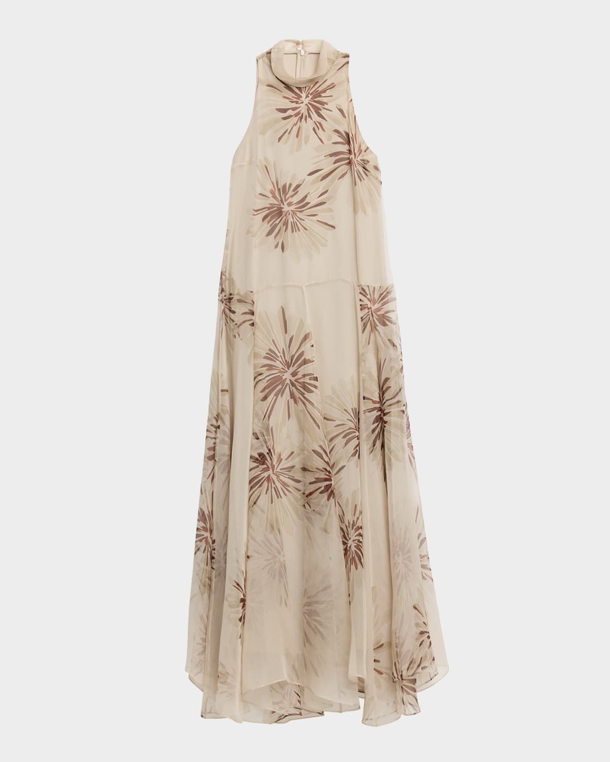 Floral-Print Silk Halter Maxi Dress
