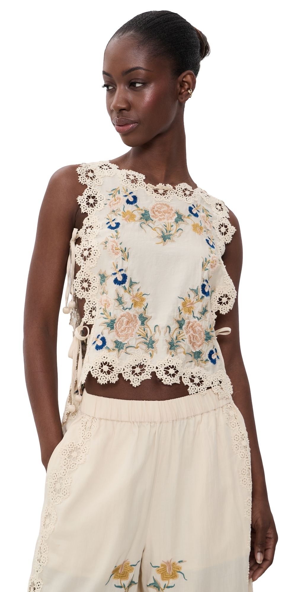 Sea Adonna Embroidered Sleeveless Top Cream XXS