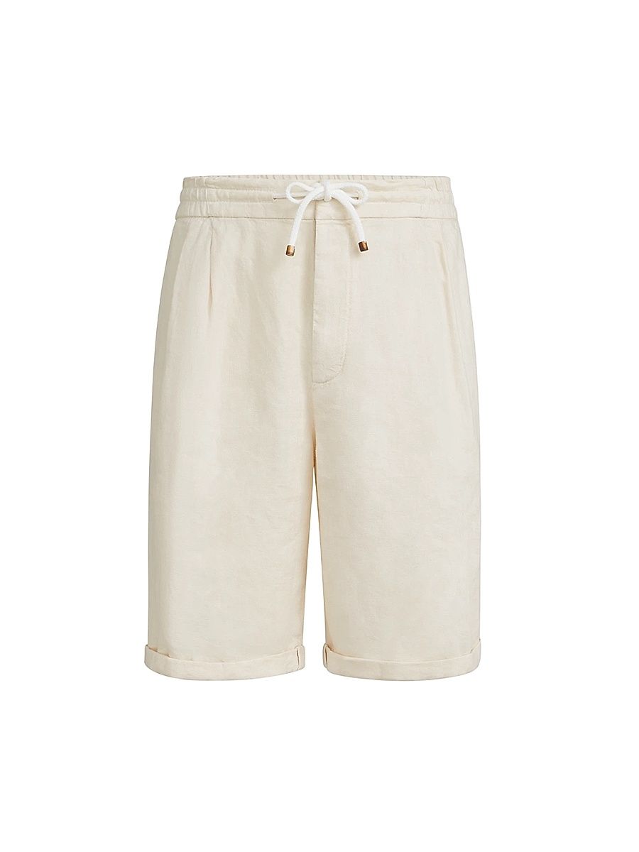 Men's Garment Dyed Bermuda Shorts in Linen Gabardine - Off White - Size 44