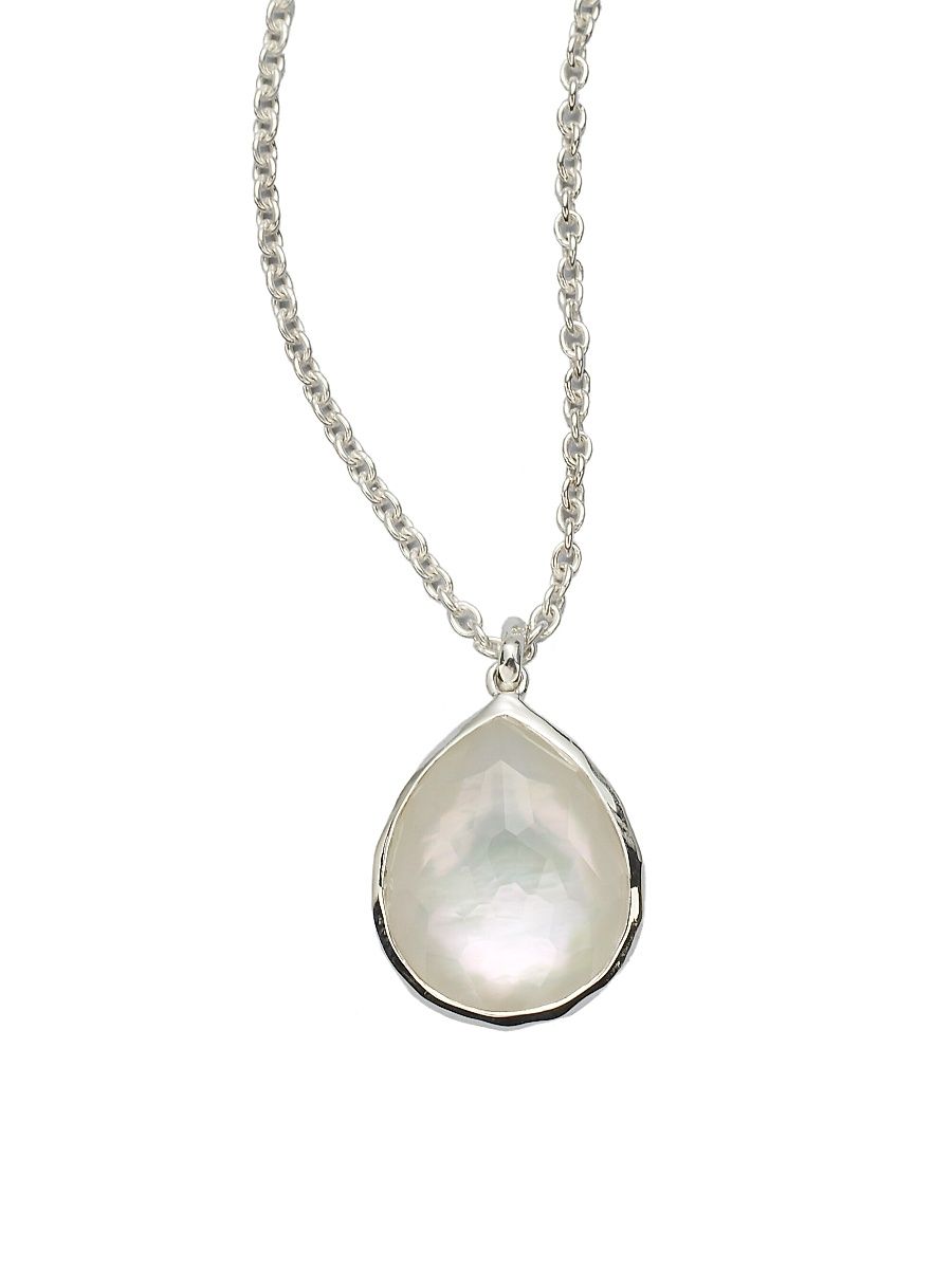 Women's Wonderland Mother-Of-Pearl, Clear Quartz & Sterling Silver Mini Teadrop Doublet Pendant Necklace - Silver