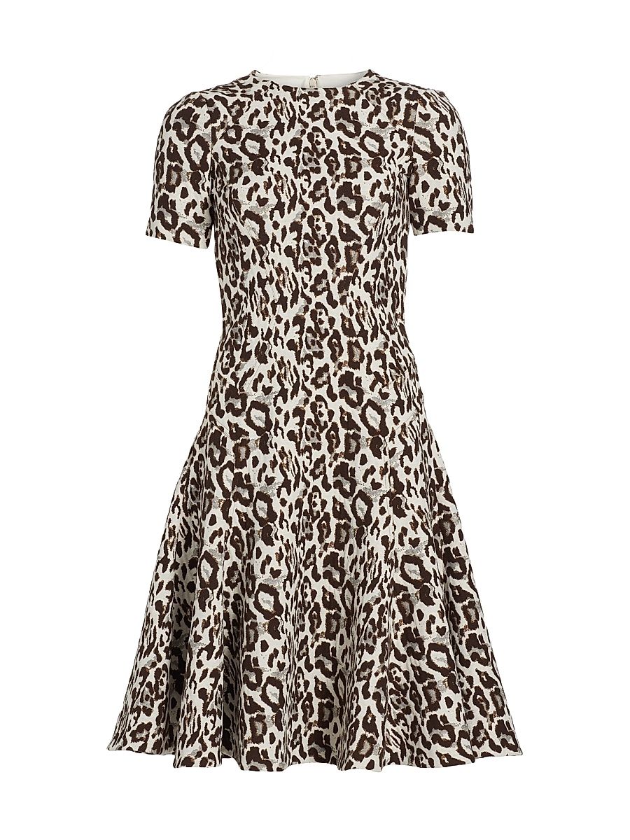 Women's Leopard Jacquard Fit & Flare Dress - Leopard Multi - Size 0