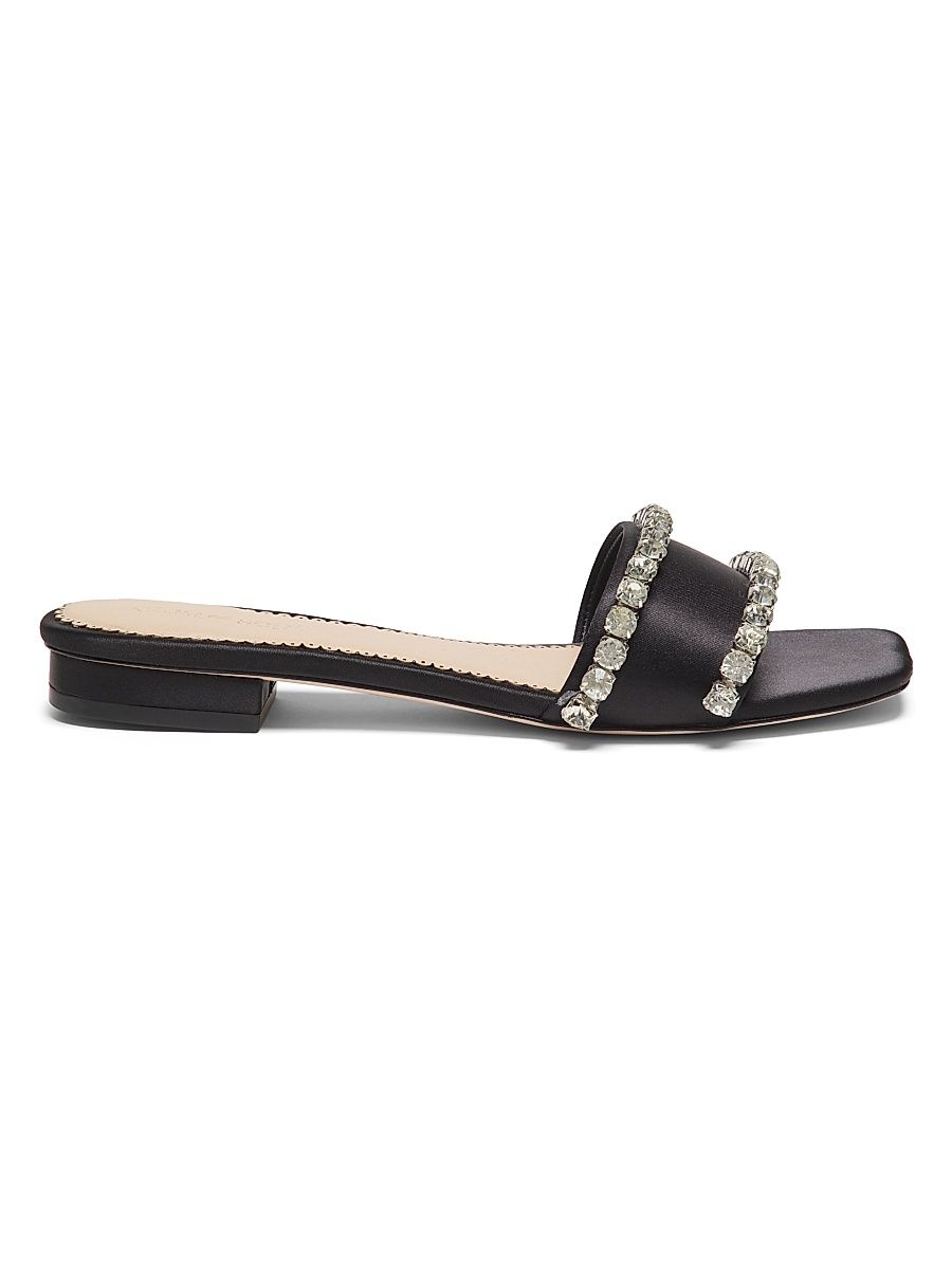 Women's Catherine Crystal-Embellished Satin Slides - Black Crystal - Size 8 Sandals