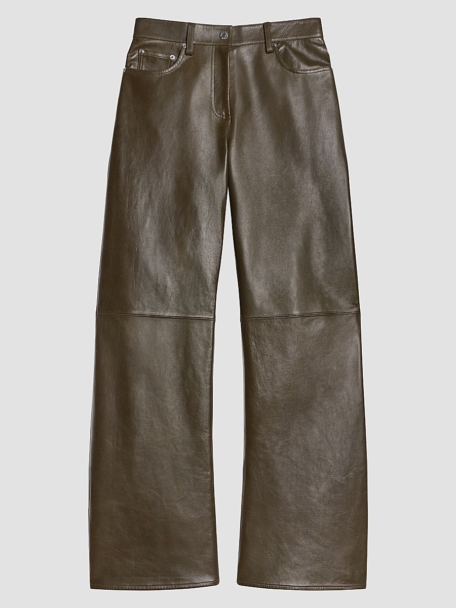 Women's Relaxed Leather Bootcut Pants - Dark Moss Black - Size 30