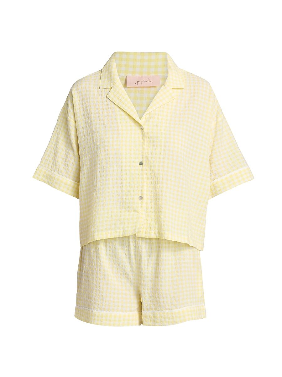 Women's Seersucker Gingham Boxer Pajamas - Sunshine Butter - Size XL