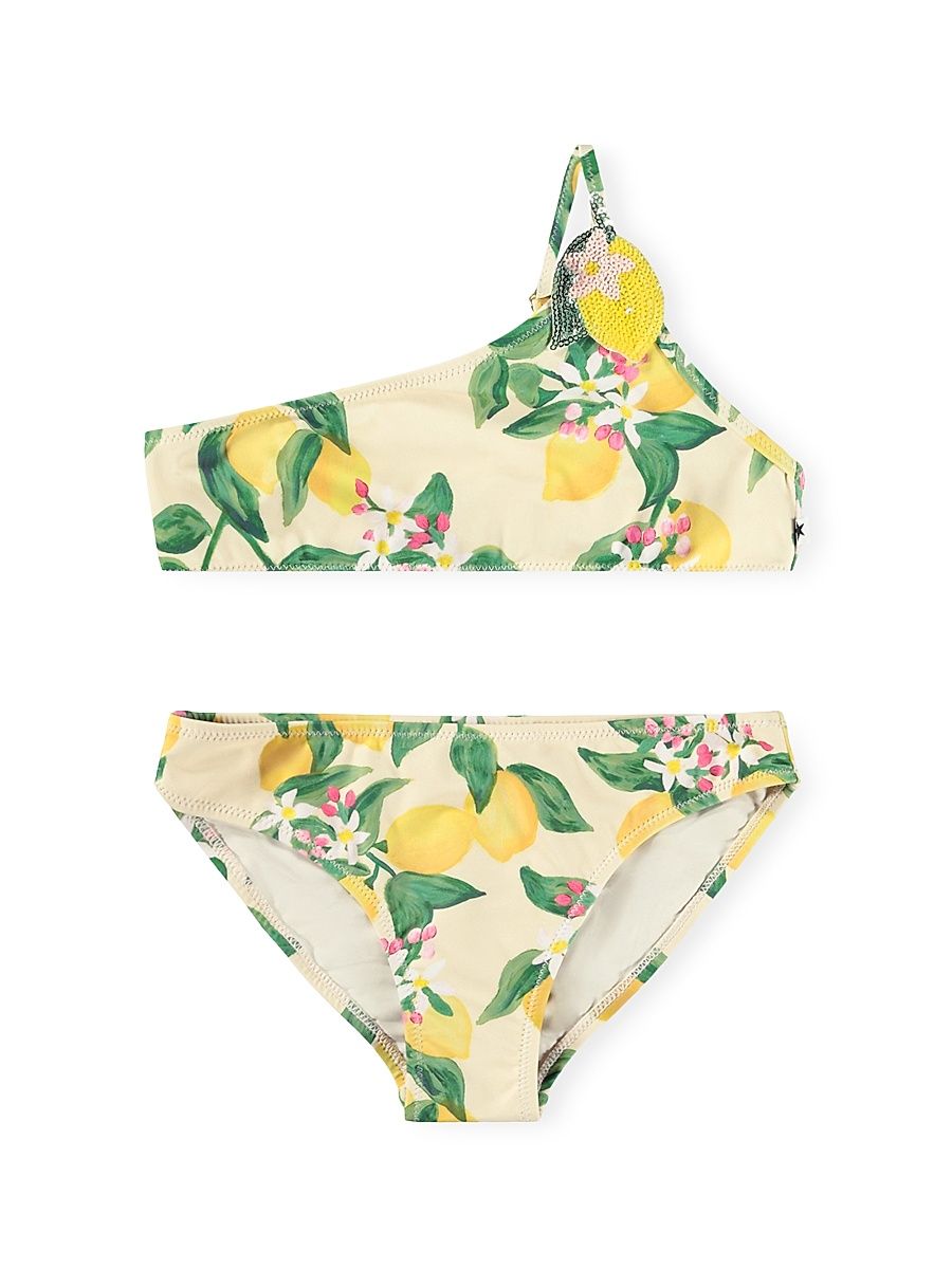 Little Girl's & Girl's One-Shoulder Lemon-Print 2-Piece Swimsuit - Citrus - Size 11
