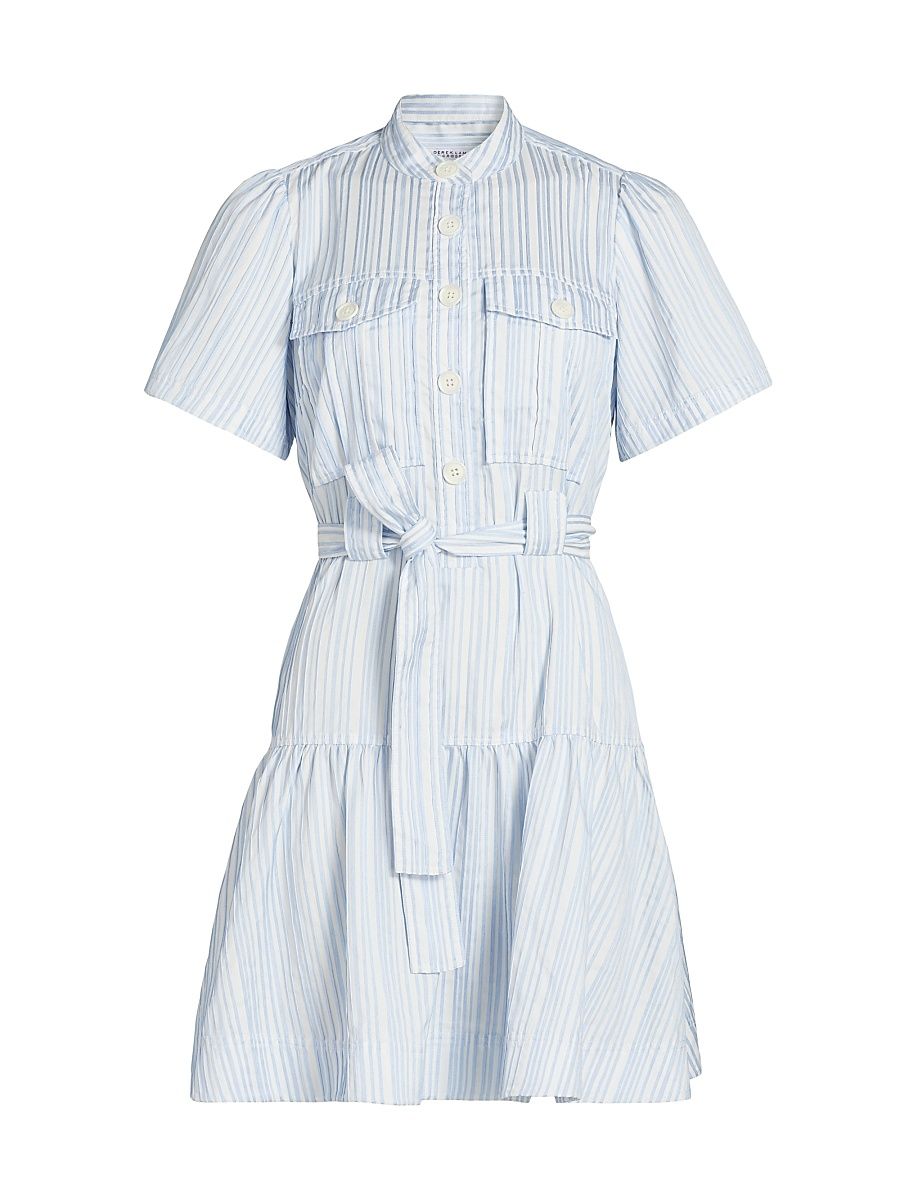Women's Clynton Pintuck Stripe Shirting Minidress - Celestine White - Size 8