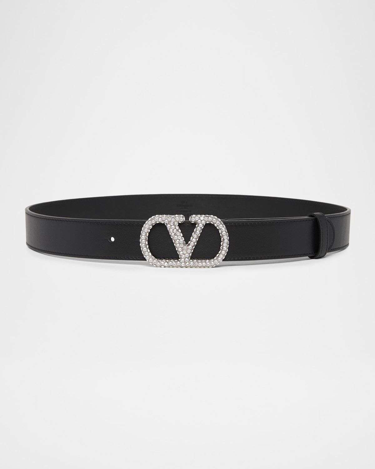 VLogo Signature Crystal-Embellished Leather Belt, 30mm