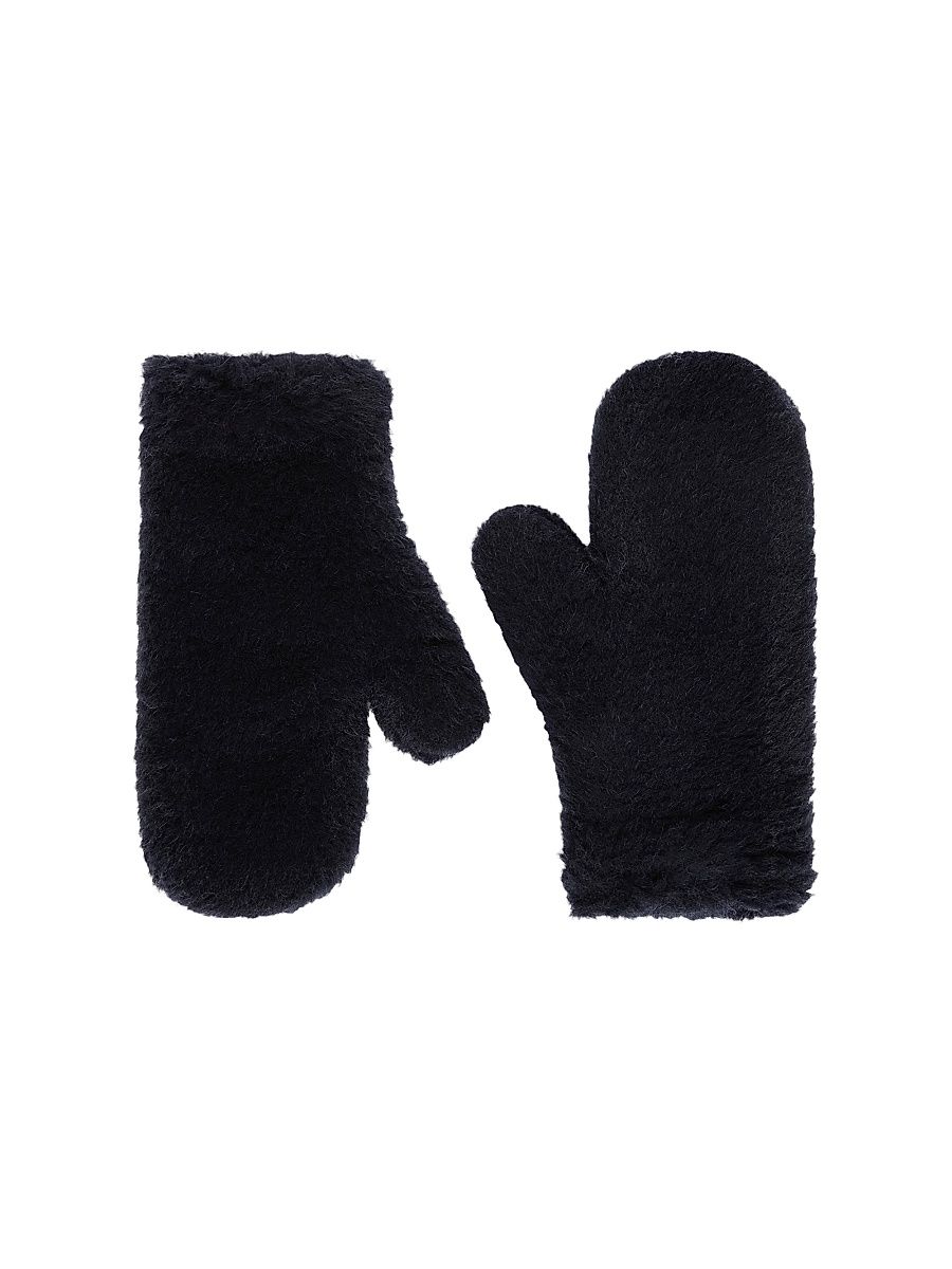 Women's Mittens in Alpaca and Wool Teddy Fabric - Midnightblue - Size Medium