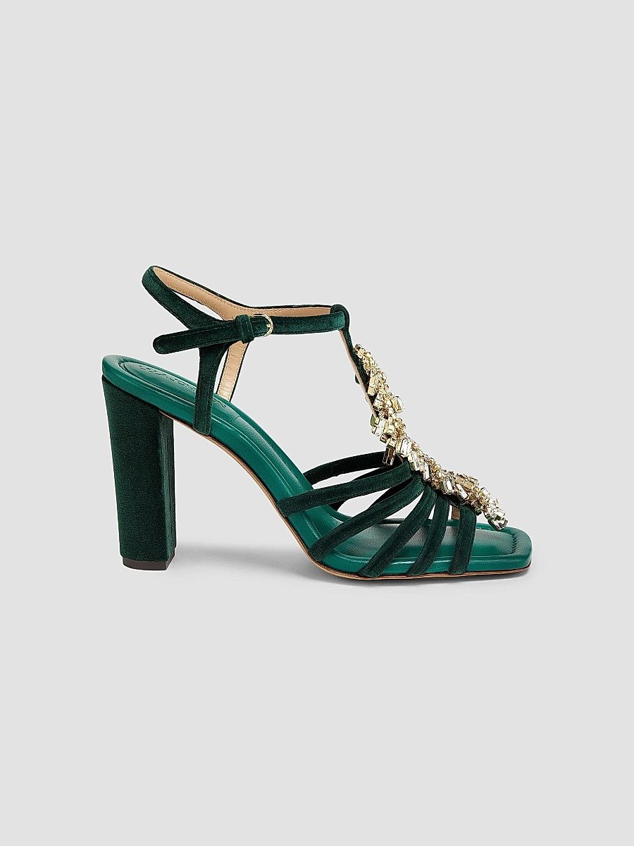 Ulla Johnson Women's Bianca 100MM Embellished Velvet T-Strap Sandals - Turquoise Aqua - Size 8