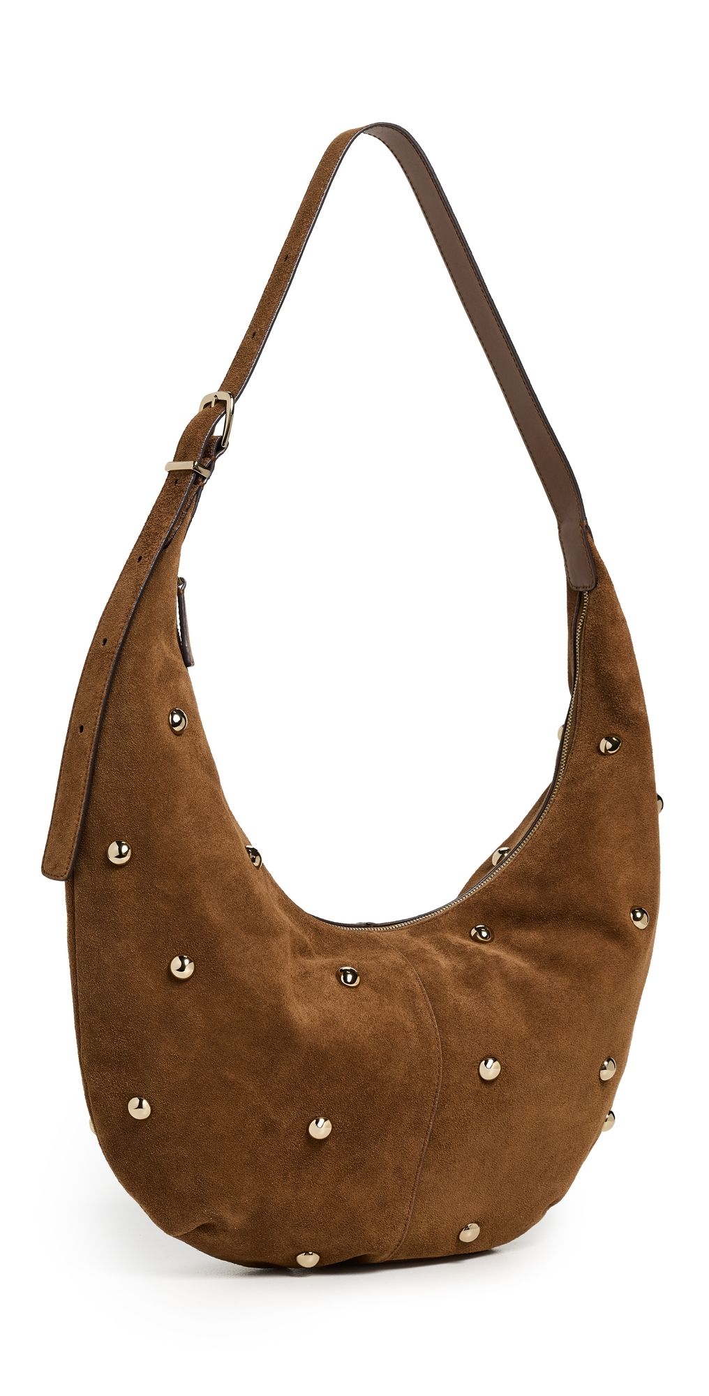 Madewell The Essential Curve Shoulder Bag in Studded Suede Dried Acorn One Size