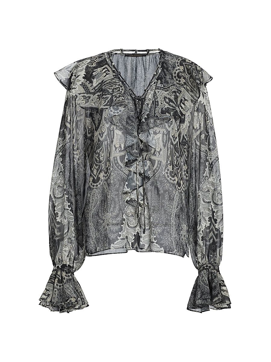 Women's Locke Printed Ruffle Blouse - Black Multi - Size XXL