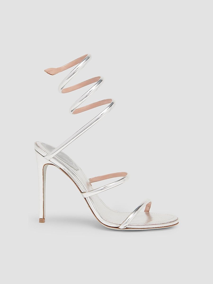 Rene Caovilla Women's Cleo 105MM Leather Sandals - Silver Mirror Calf - Size 6.5