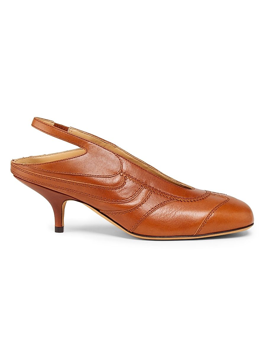 Women's Leather Slingback Pumps - Brown - Size 8.5