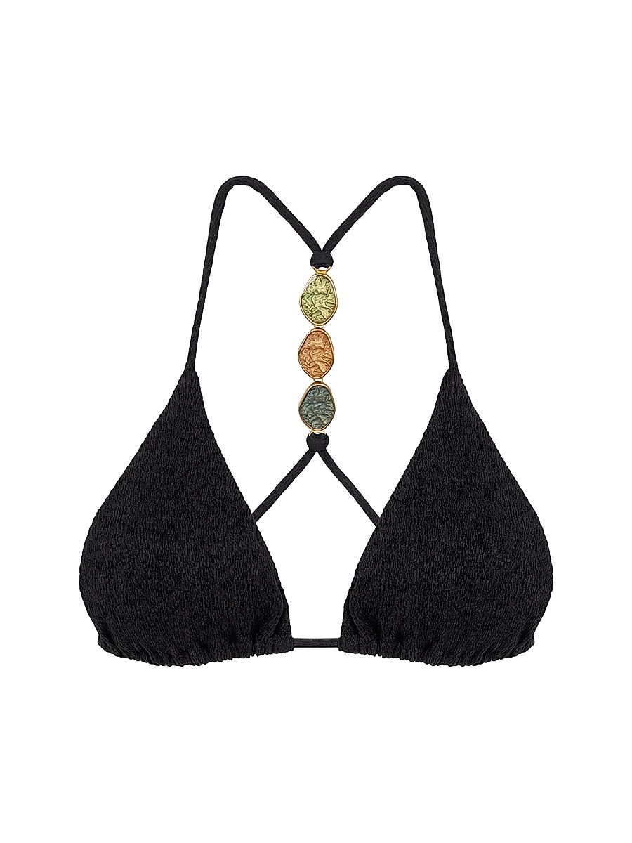 Women's Petra Embellished T-Back Triangle Bikini Top - Black - Size XL