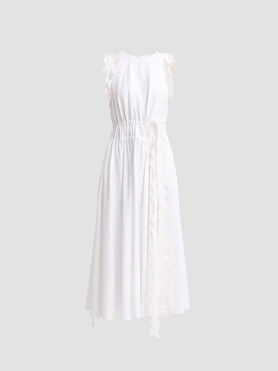 Women's Hanna Appliqué Cotton-Blend Ruched Midi-Dress - White - Size 8