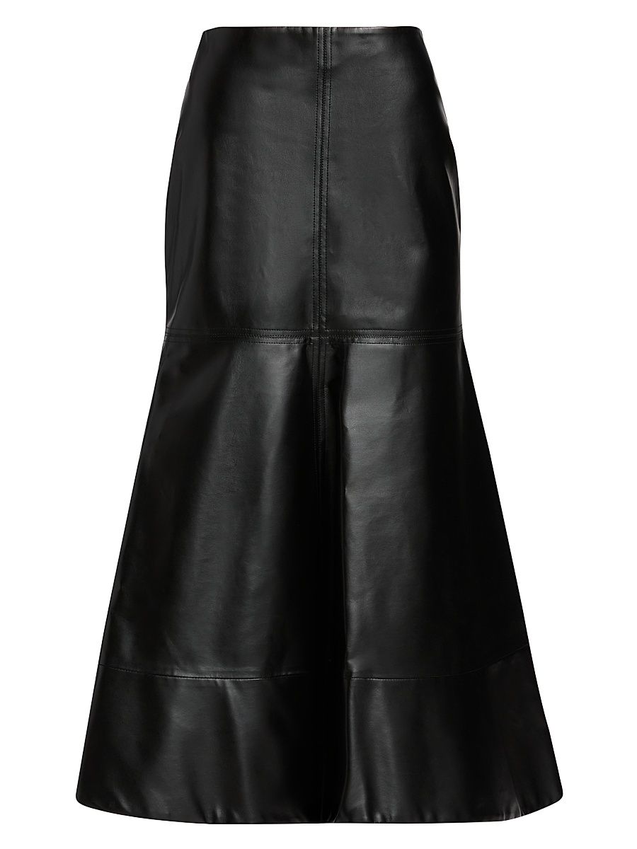 Women's Faux Leather Flared Midi-Skirt - Black - Size 8