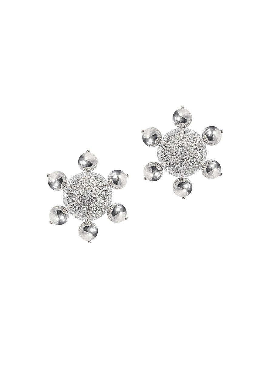 Women's Étoile Jolie Silvertone Or Goldtone & Rhinestone Clip-On Earrings - Silver Gloss