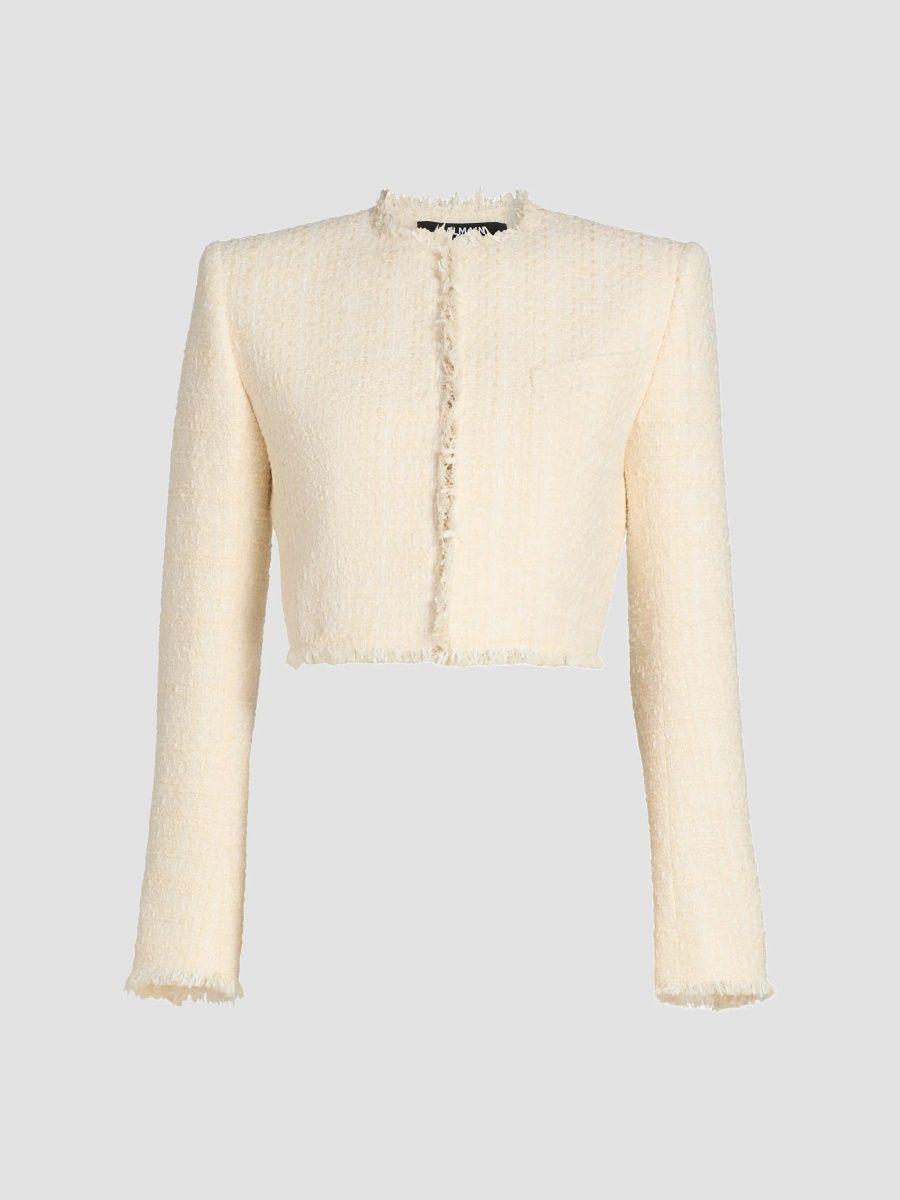 Balmain Women's Spencer Tweed Cropped Jacket - White - Size 8