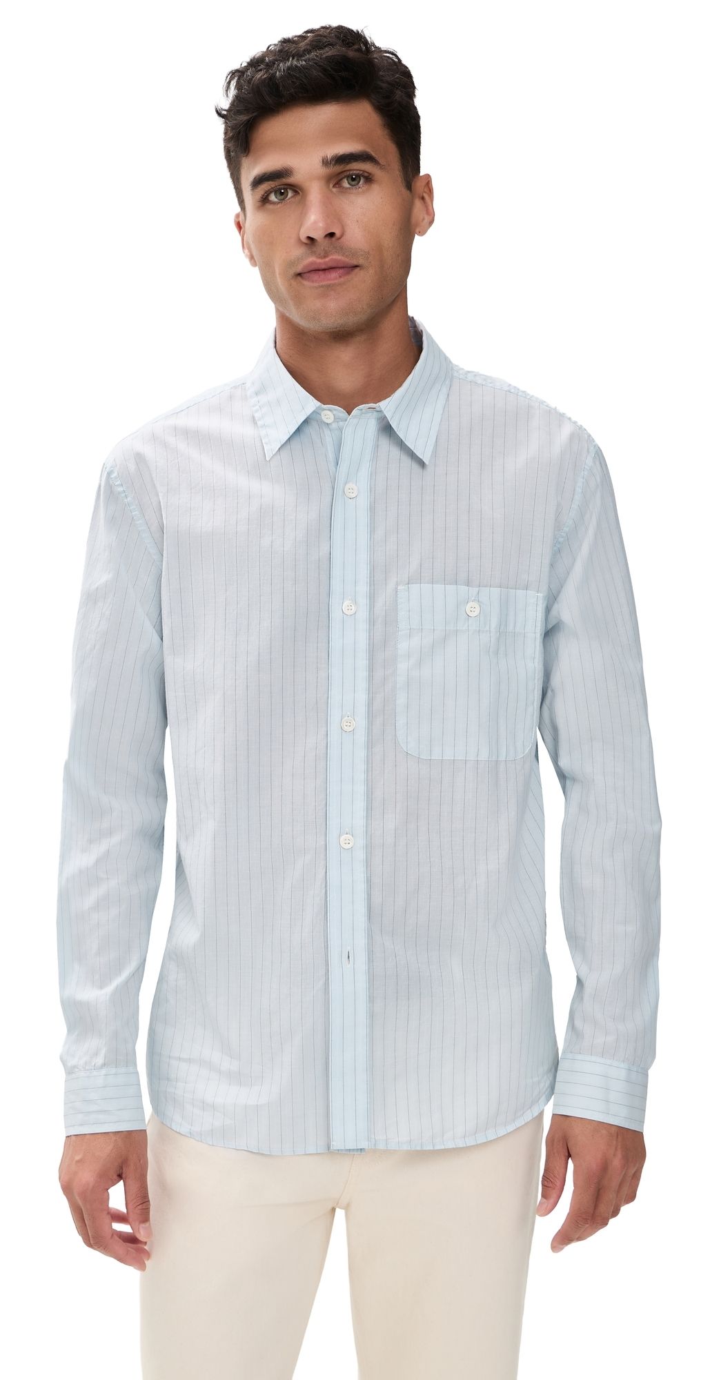 Knickerbocker Jones Cotton & Silk Shirt Light Blue Stripe S