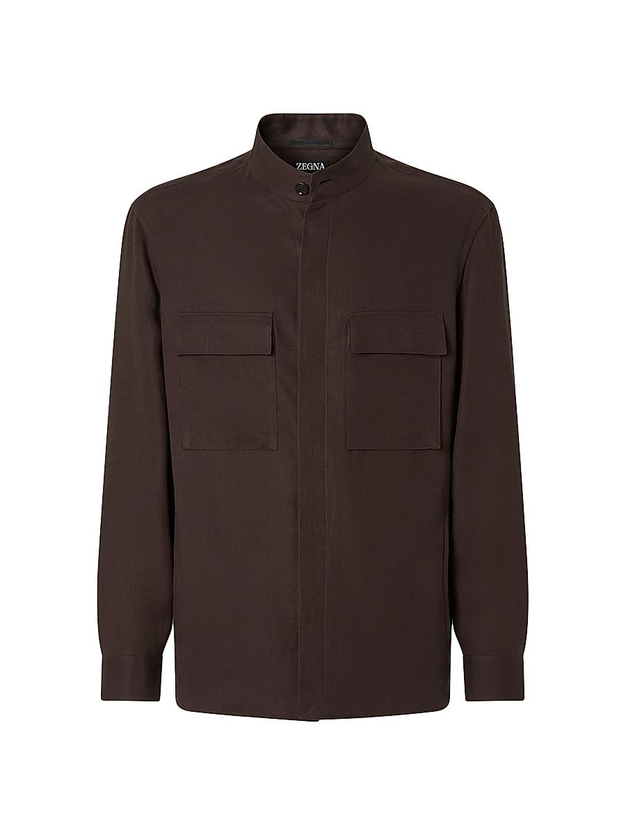 Men's Oasi Lino Overshirt - Dark Brown - Size XXXL