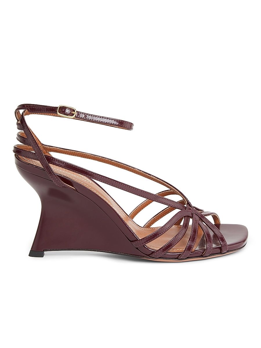 Women's Aura 85MM Strappy Leather Wedge Sandals - Ruby - Size 11