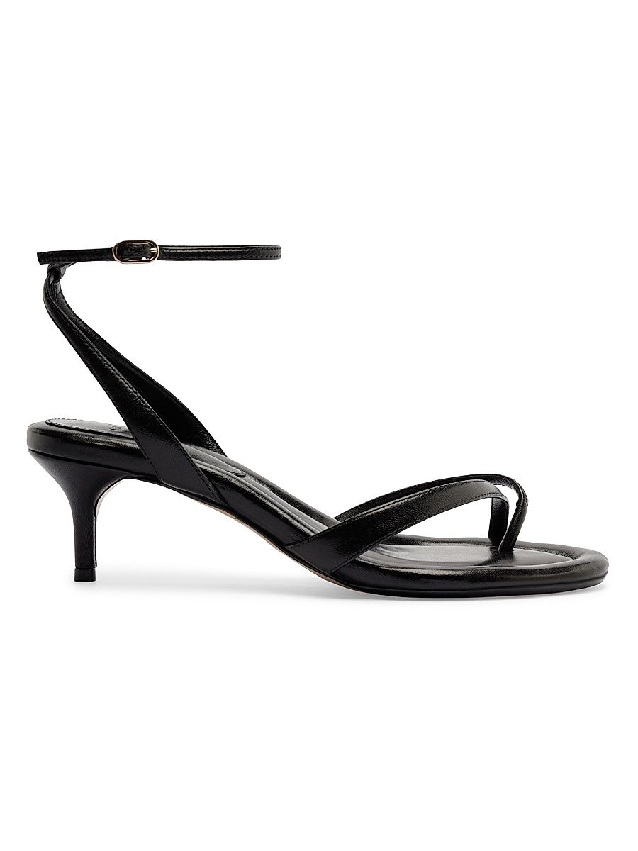 Women's Nelly 50MM Leather Kitten-Heel Sandals - Black - Size 10.5