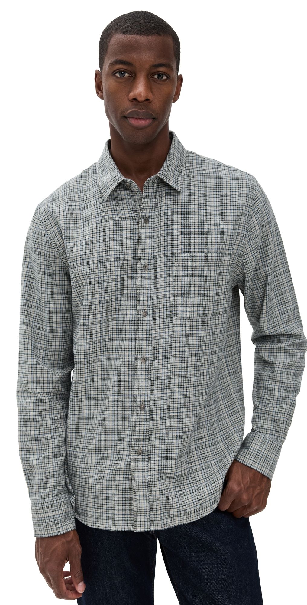 Vince Highclere Plaid Separate Placket L/S Shirt Pistachio Combo L