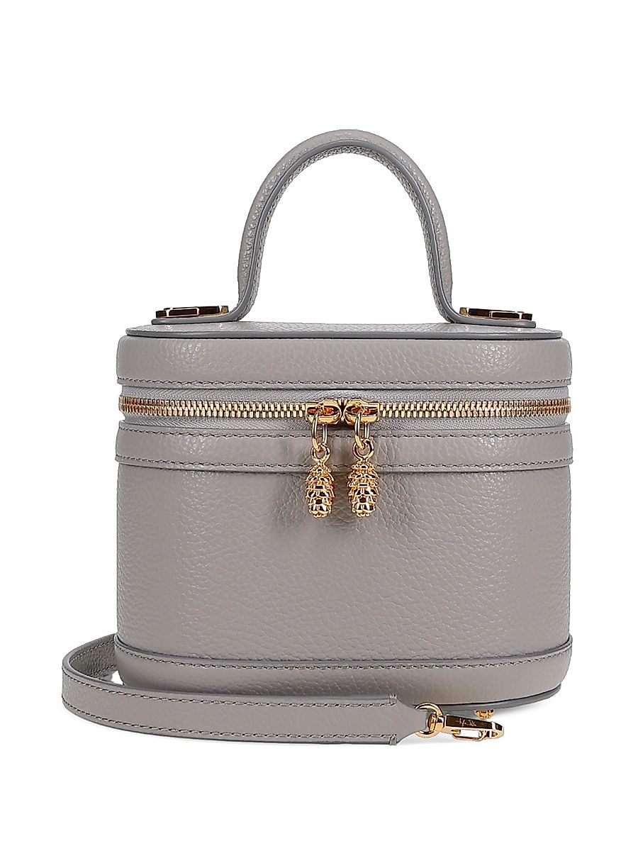 Women's Victoria Top Handle Bag in Pebbled Leather with Gold Hardware - Koala Grey