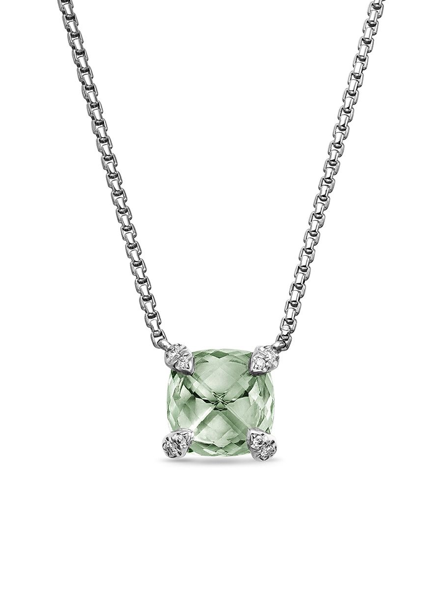 Women's Petite Chatelaine Pendant Necklace with Pave Diamonds - Amethyst - Size 18