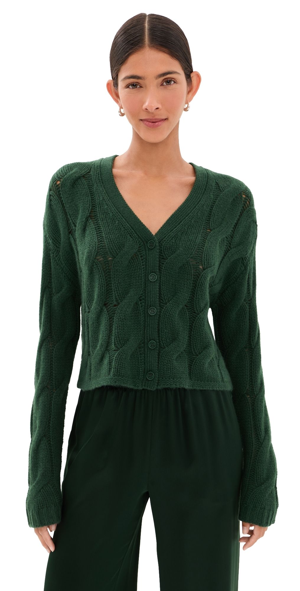 Sablyn Jolie Cropped Cashmere Cable Cardigan Hunter Green XS