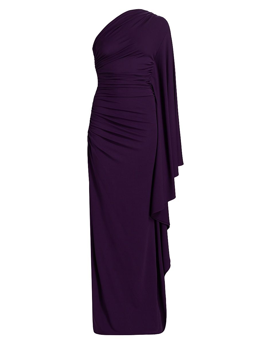 Women's One-Shoulder Draped Column Gown - Amethyst - Size 10