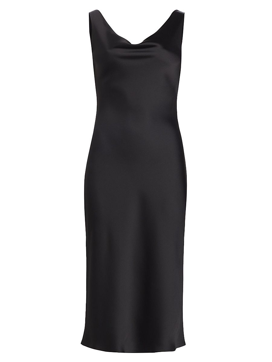 Women's Maria Cowl-Neck Satin Midi-Dress - Black - Size Large