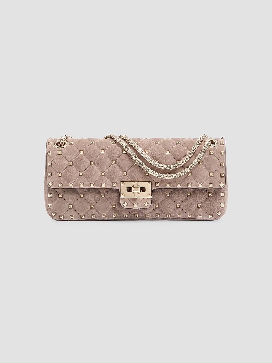 Valentino Women's Rockstud Spike Suede Medium Shoulder Bag - Light Brown