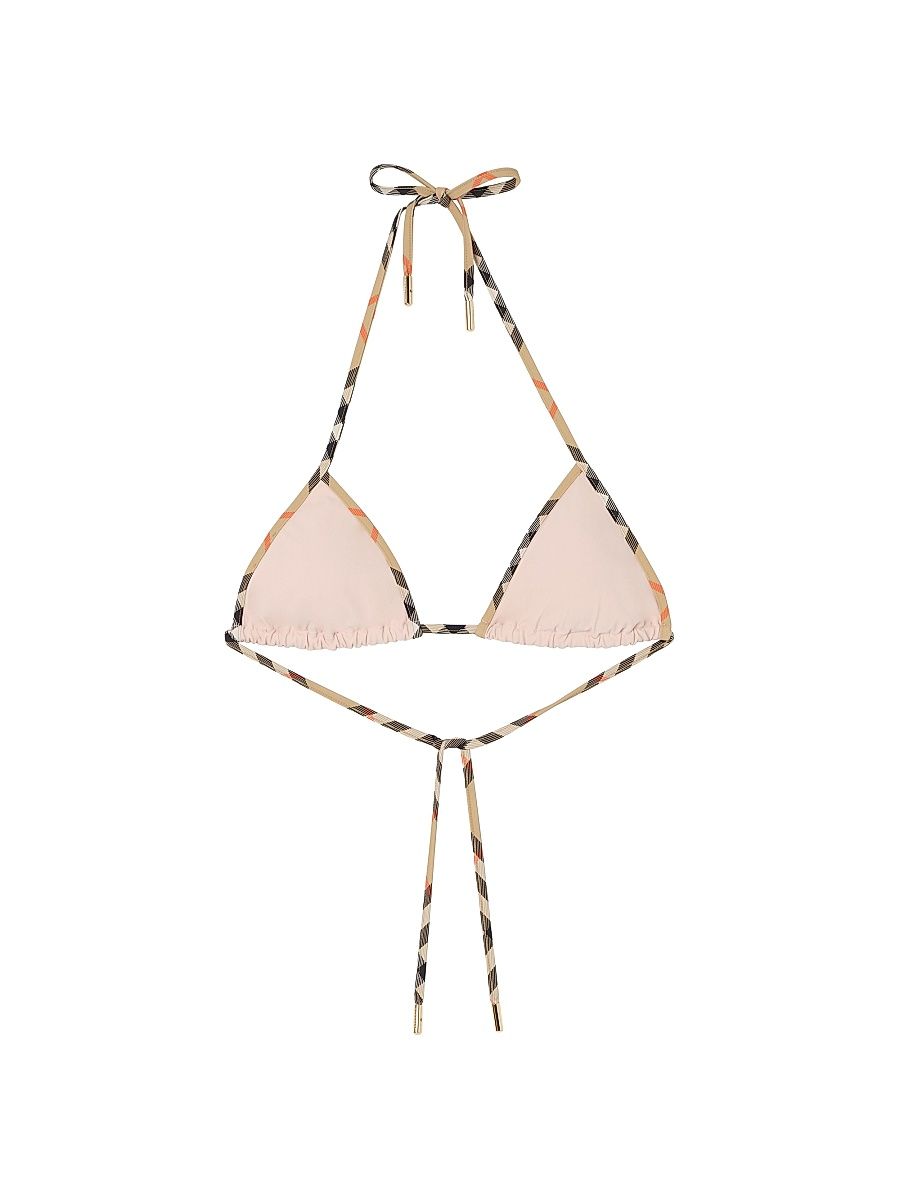 Women's Mata Check-Trim Triangle Bikini Top - Bouquet - Size Large